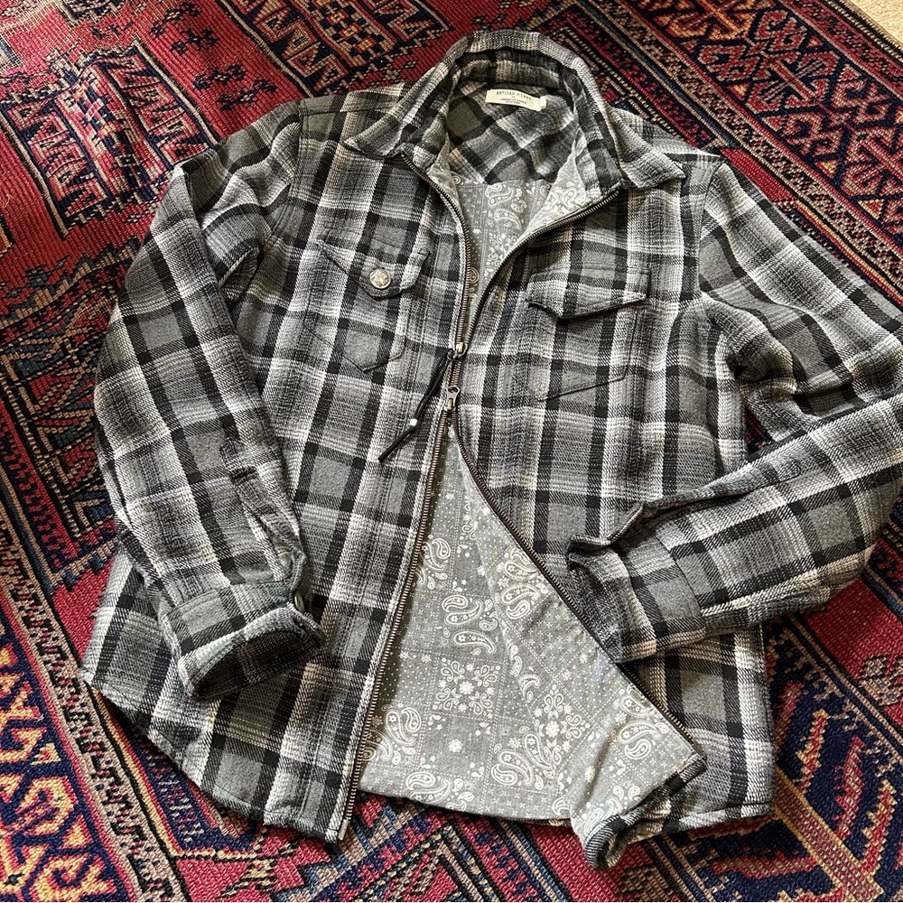 Wool Blend Western Buffalo Button Zip Shirt Jacket
